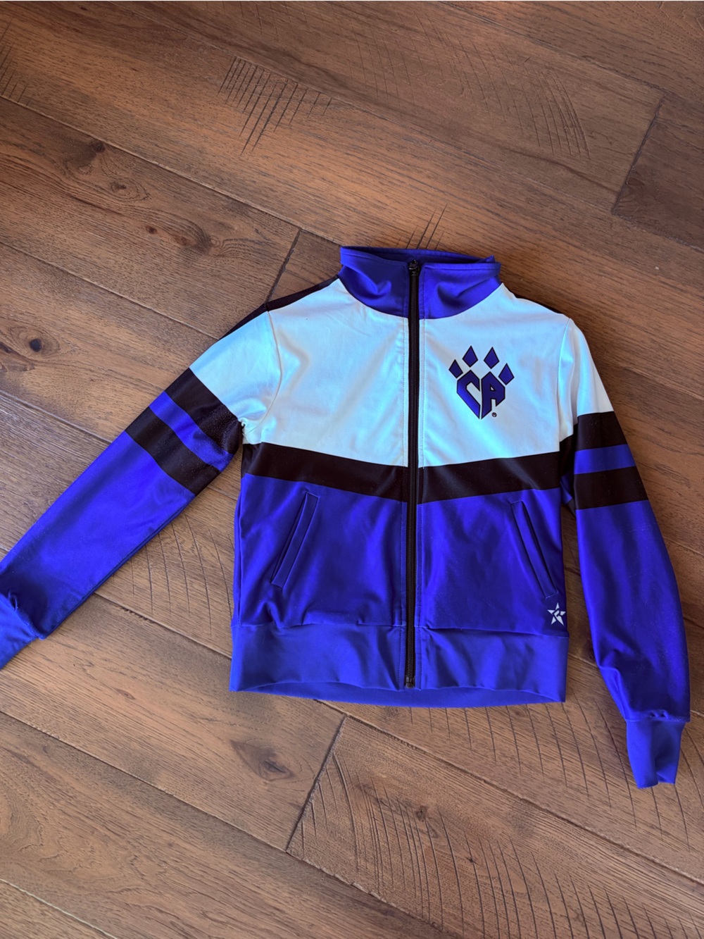 Rebel Athletic Youth Medium YM Cheer Jacket Blue White Full Zip Competition